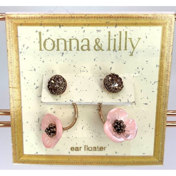 Ionna & lilly Floral Ear Floaters Post Backs Smoky Quartz Pink & Gold NWT - Picture 1 of 6